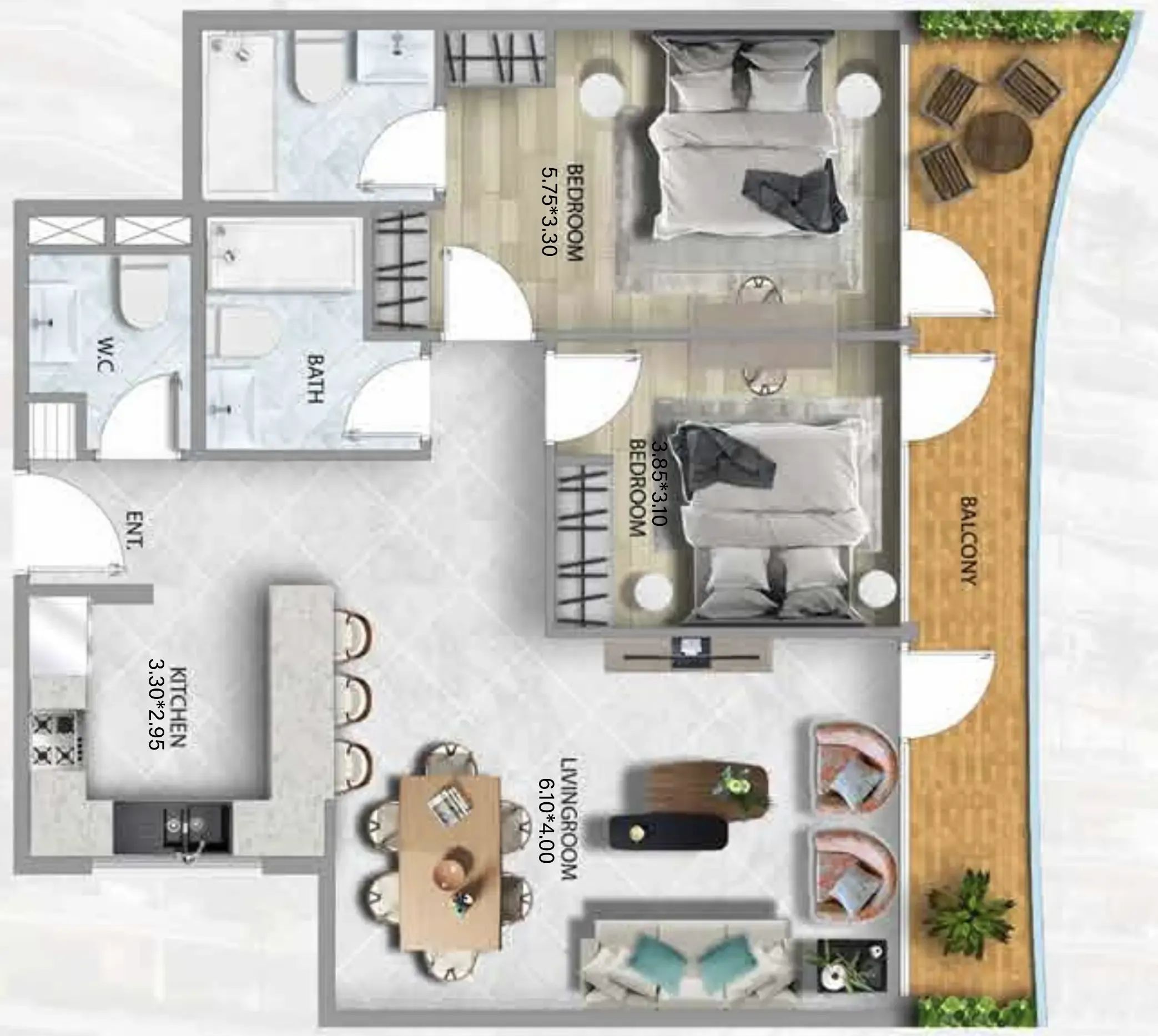 2 bedroom Apartments floor plan at 311 Boulevard