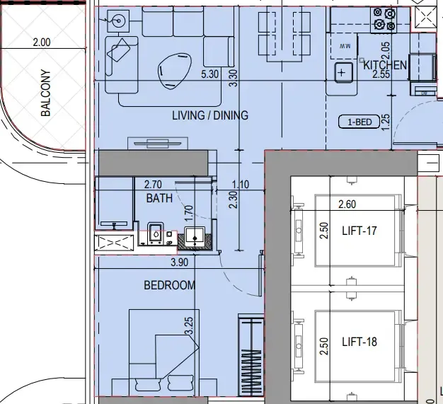 1 bedroom Apartments floor plan at Binghatti Sky Terraces