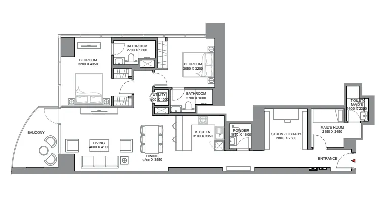 2 bedroom Apartments floor plan at Skyscape