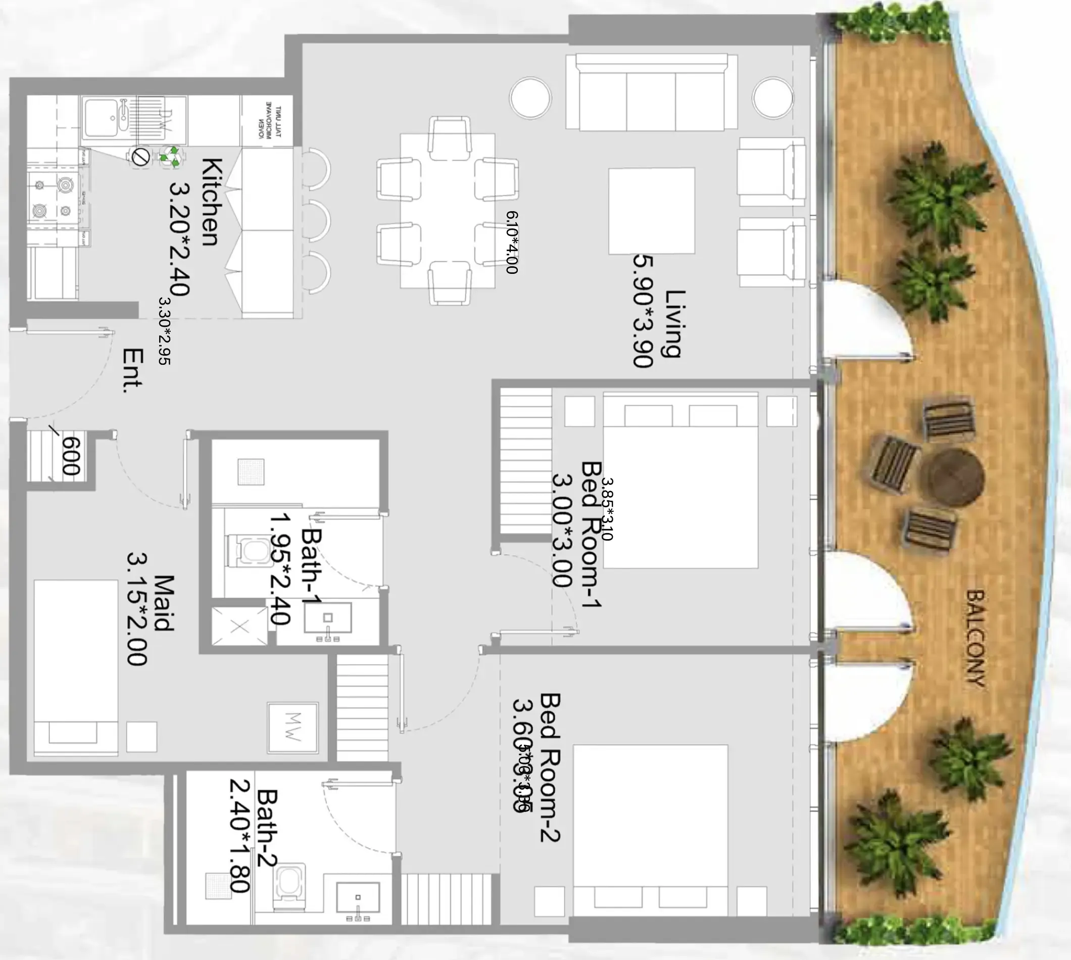 2 bedroom Apartments floor plan at 311 Boulevard