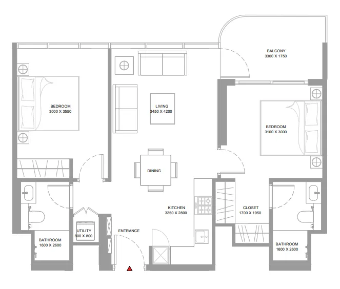 2 bedroom Apartments floor plan at Bayside Marina Residences