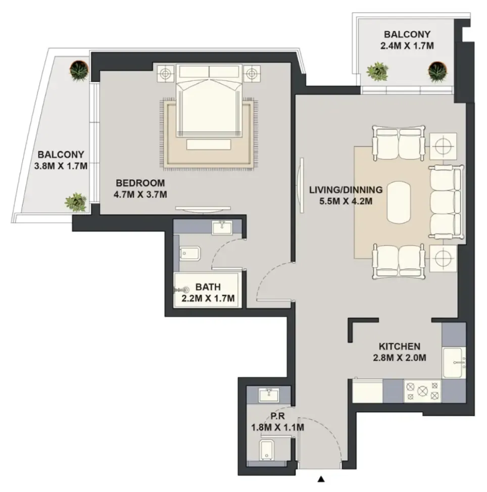 1 bedroom Apartments floor plan at Exotica by Al Marina