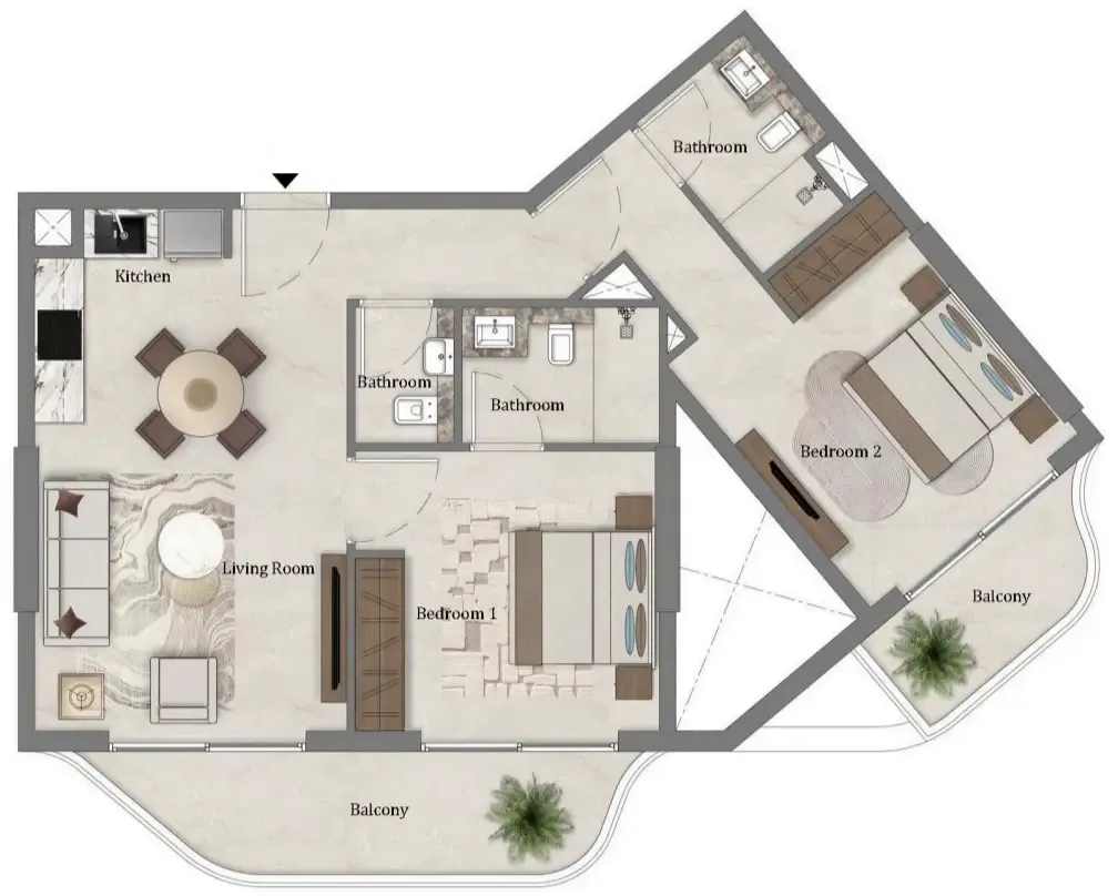 2 bedroom Apartments floor plan at Mirari Lagoon by Zoya