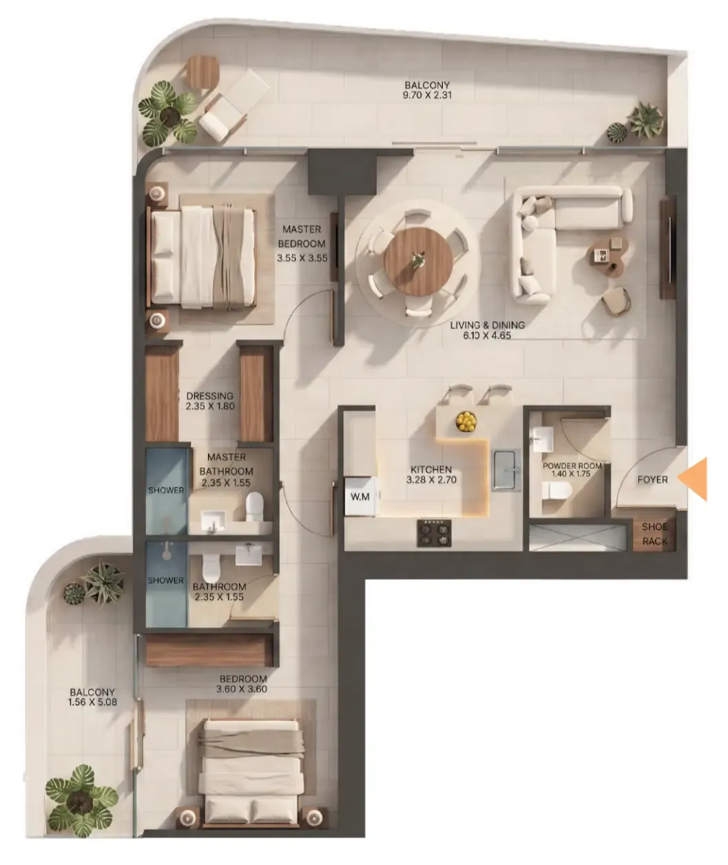 2 bedroom Apartments floor plan at Zen Lagoons by Sanzen