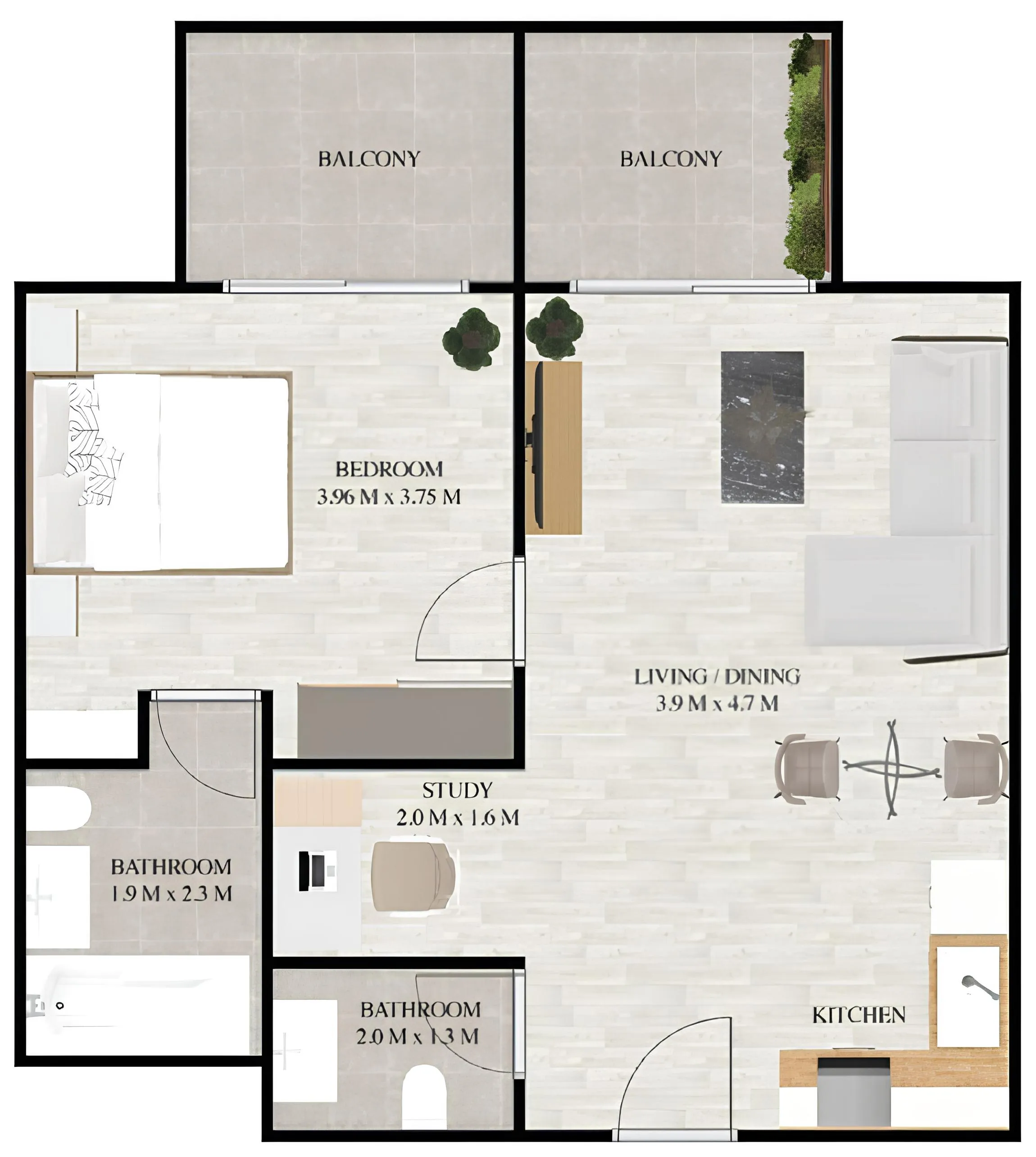 1 bedroom Apartments floor plan at Maimoon Gardens