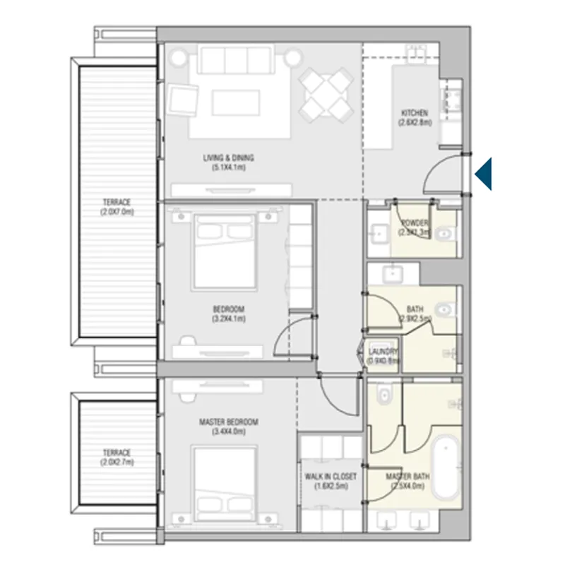 2 bedroom Apartments floor plan at Vida Residences Saadiyat Island