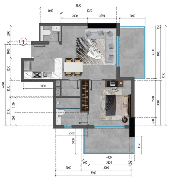 1 bedroom Apartments floor plan at Lilium Tower