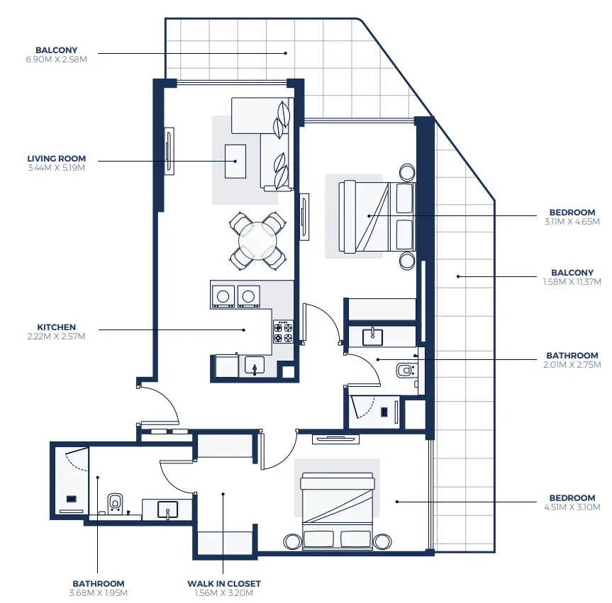 2 bedroom Apartments floor plan at Creek Views 3