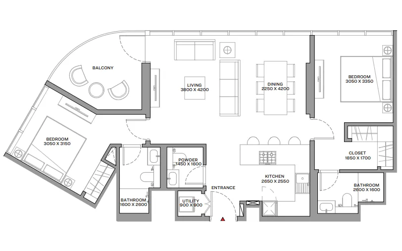 2 bedroom Apartments floor plan at Beach Residences at Siniya Island