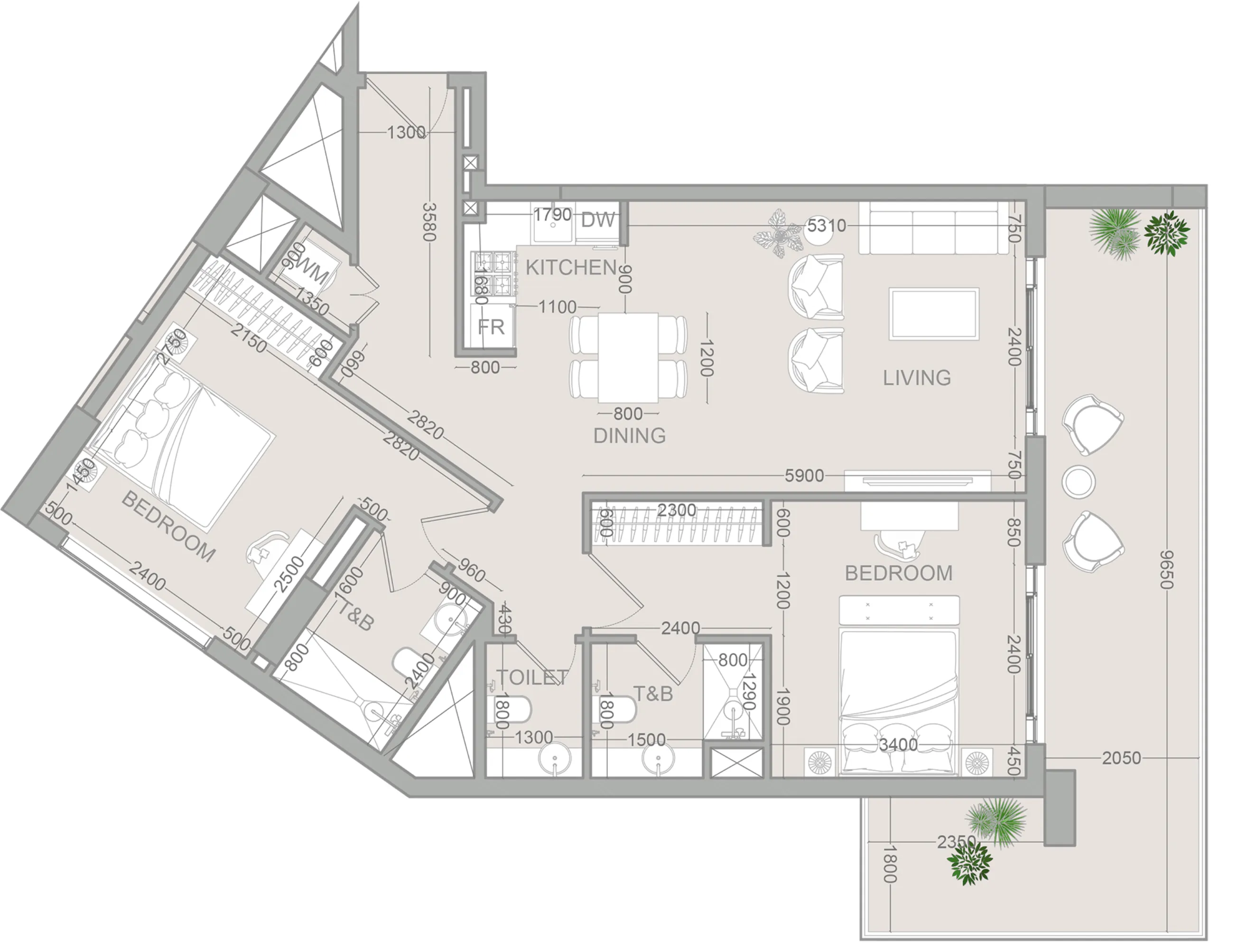 2 bedroom Apartments floor plan at VERDAN1A 2