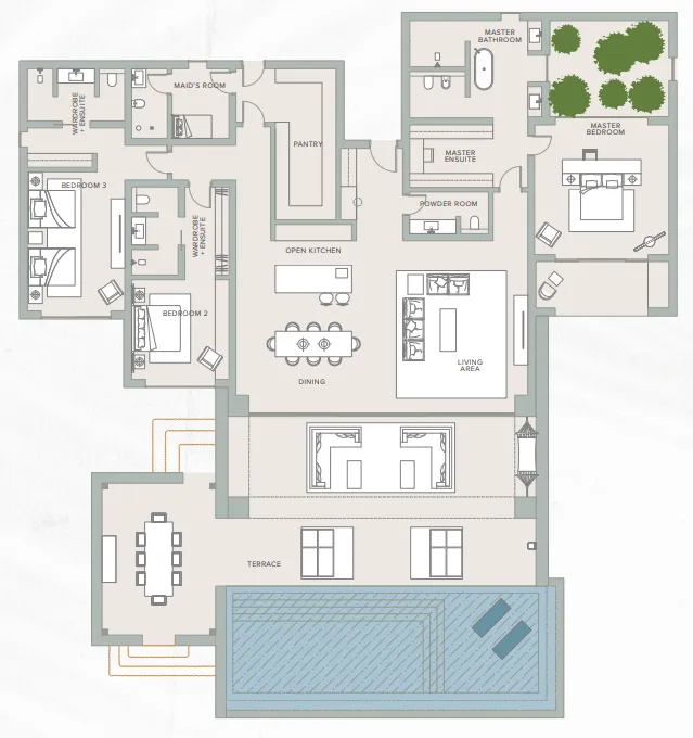 3 bedroom Villa floor plan at The Ritz Carlton Al Wadi Desert Resort