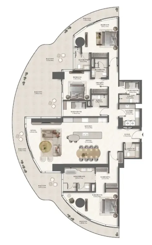 3 bedroom Apartments floor plan at Jumeirah Residences at Al Maryah Island