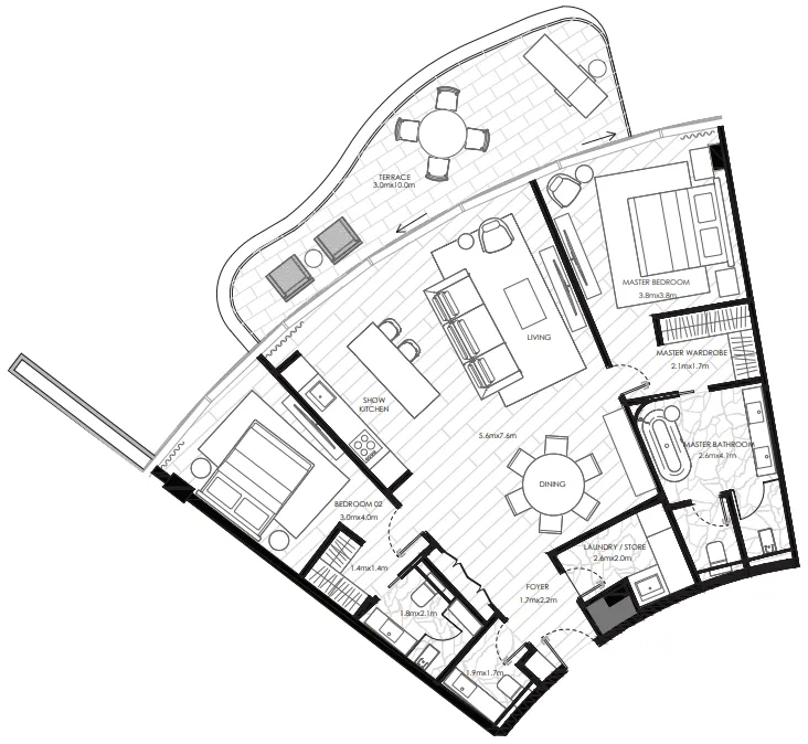 2 bedroom Apartments floor plan at The Alba Residences by Omniyat