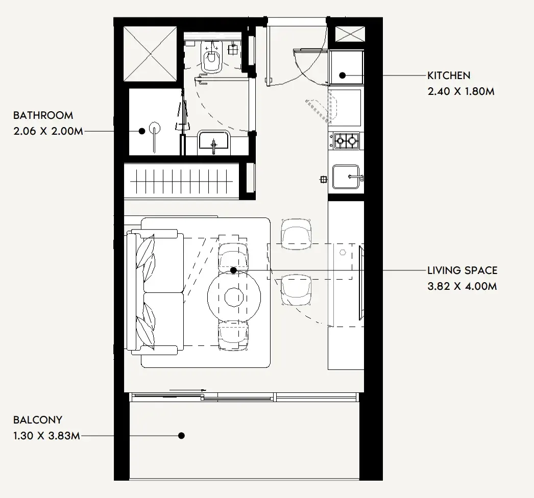 0 bedroom Apartments floor plan at Jaddaf Beach Oasis