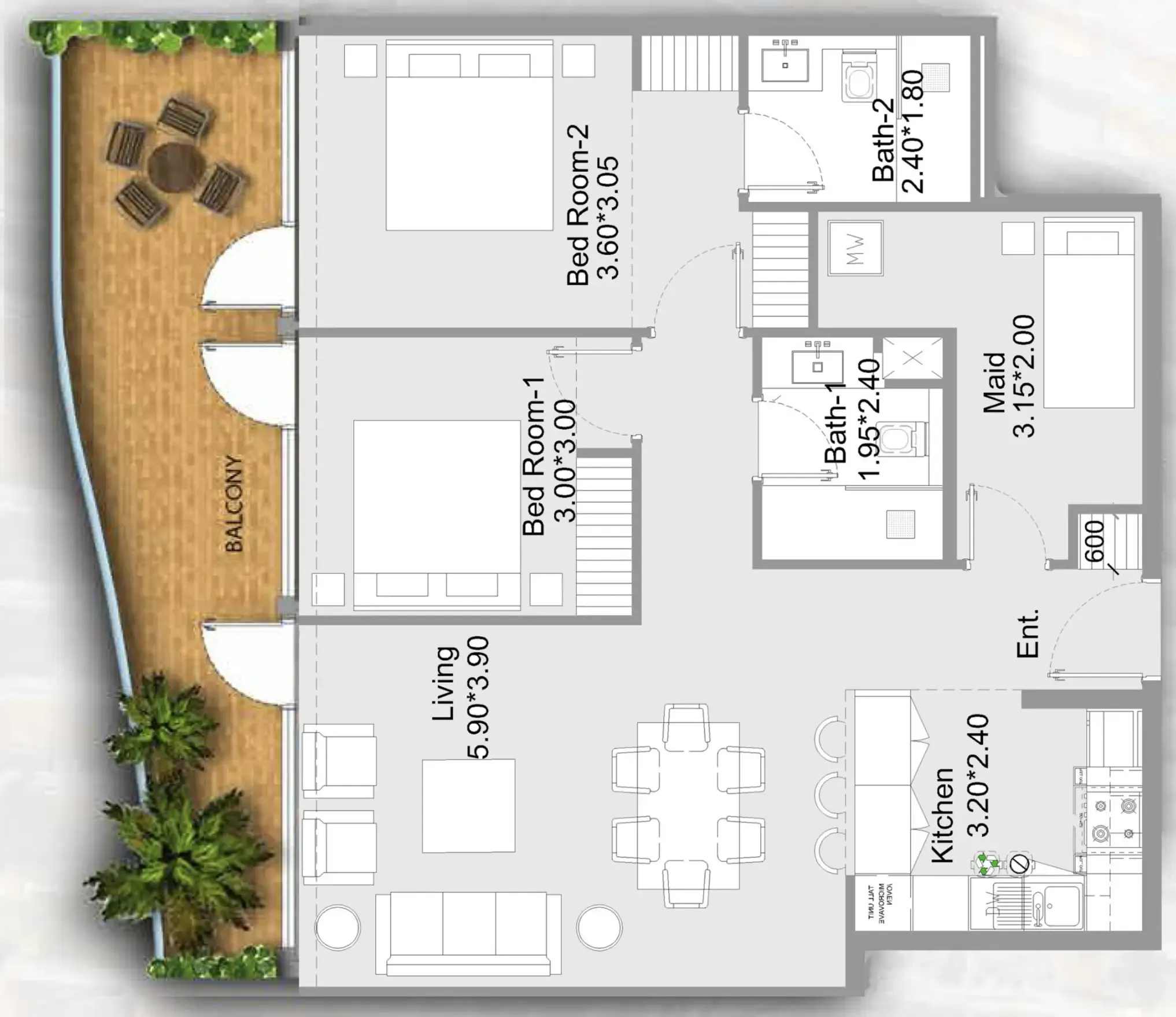 2 bedroom Apartments floor plan at 311 Boulevard