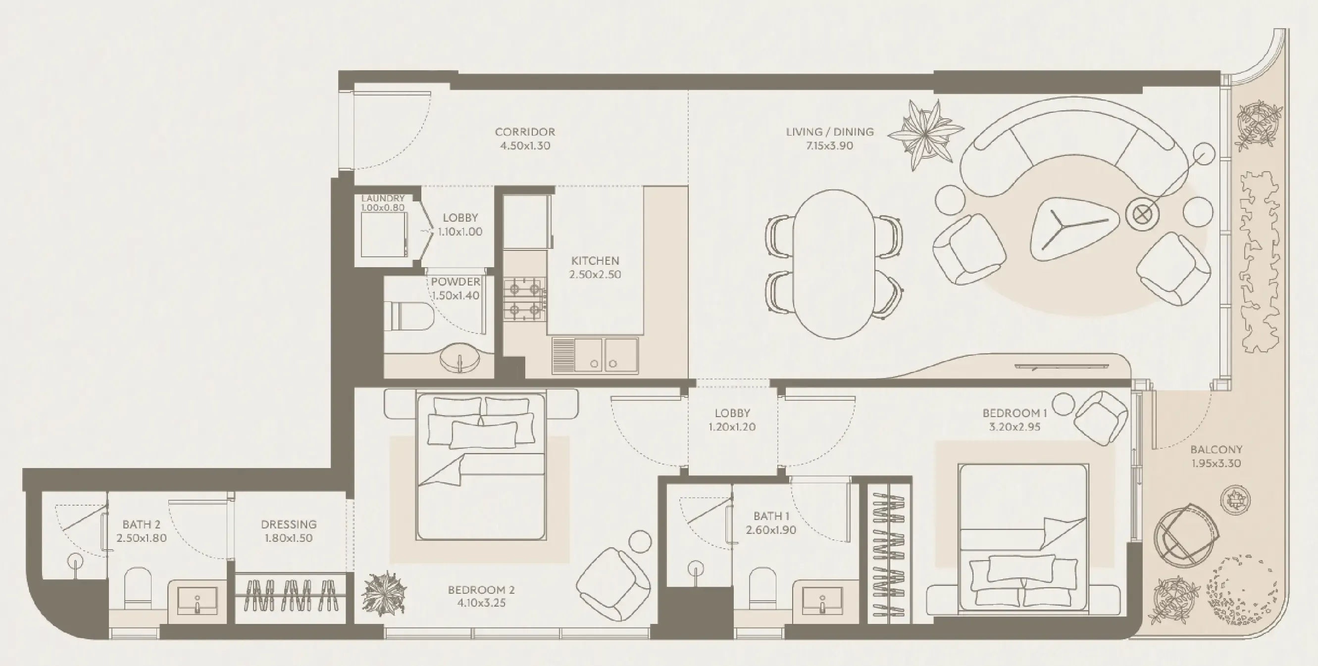 2 bedroom Apartments floor plan at Symphony by Chaimaa
