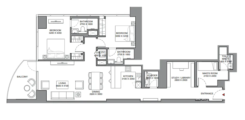 2 bedroom Apartments floor plan at Skyscape