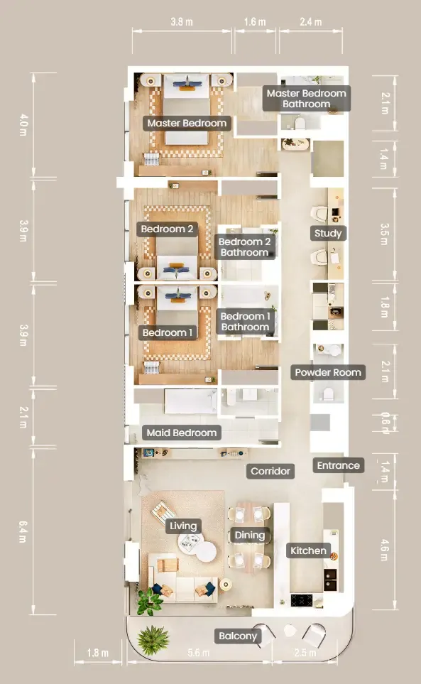 3.5 bedroom Apartments floor plan at The Beach House Fahid