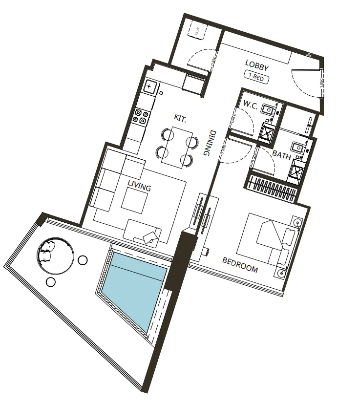 1 bedroom Apartments floor plan at Binghatti Grove