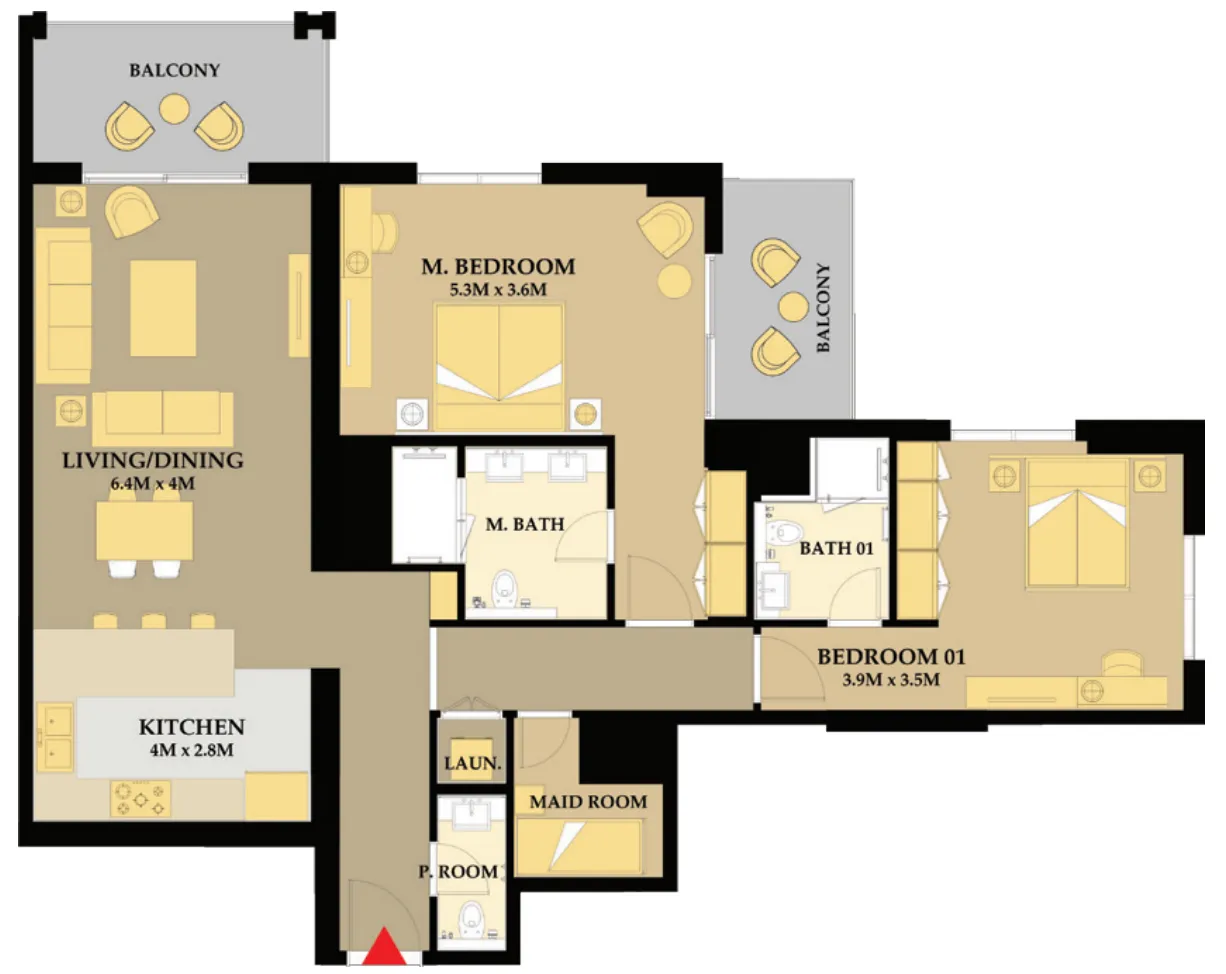2 bedroom Apartments floor plan at Riva Residence