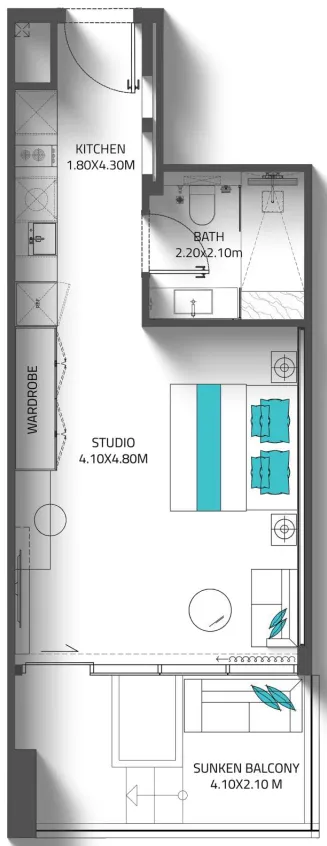 0 bedroom Apartments floor plan at Reef 998
