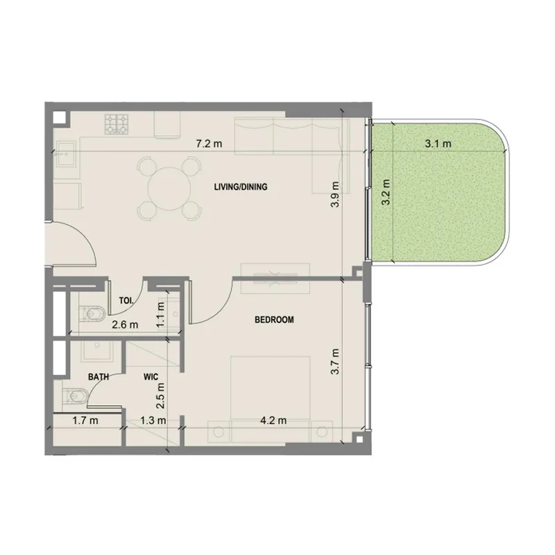 1 bedroom Apartments floor plan at Blue Marina Residence