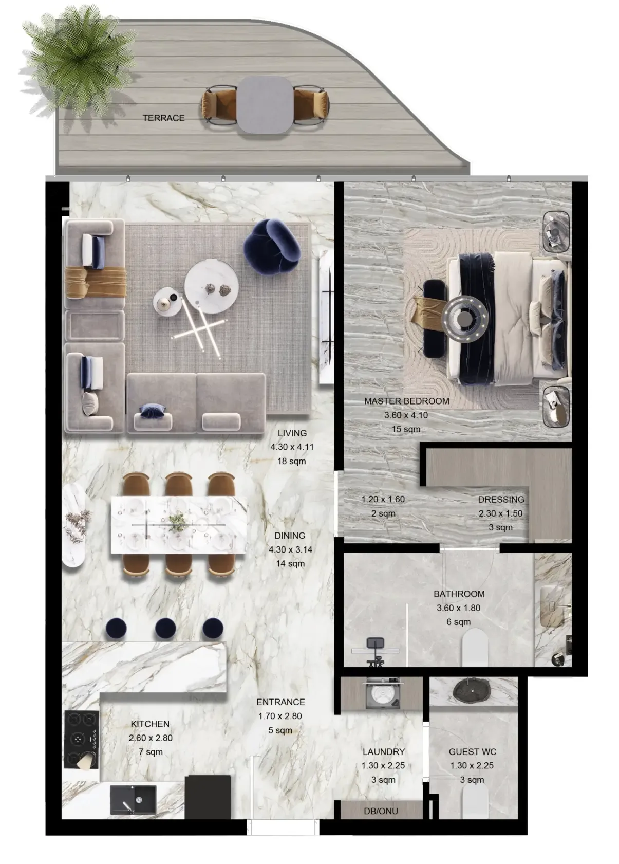 1 bedroom Apartments floor plan at Jacob and Co Beachfront Living