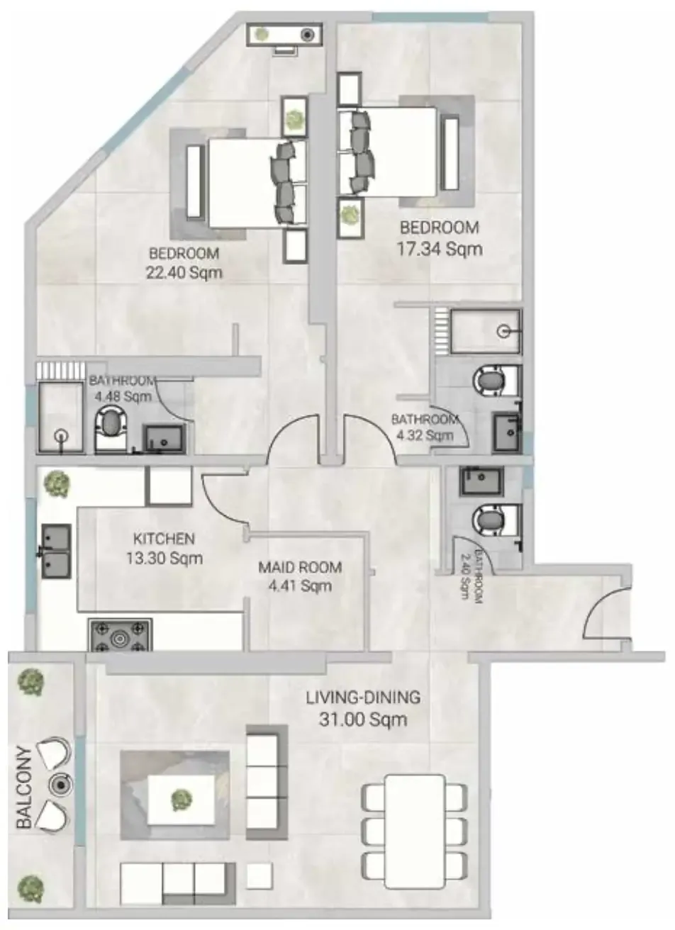2 bedroom Apartments floor plan at Al Ameera Village 5