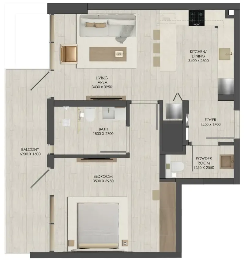 1 bedroom Apartments floor plan at JAD 288