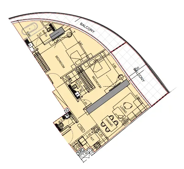 2 bedroom Apartments floor plan at Binghatti Aquarise