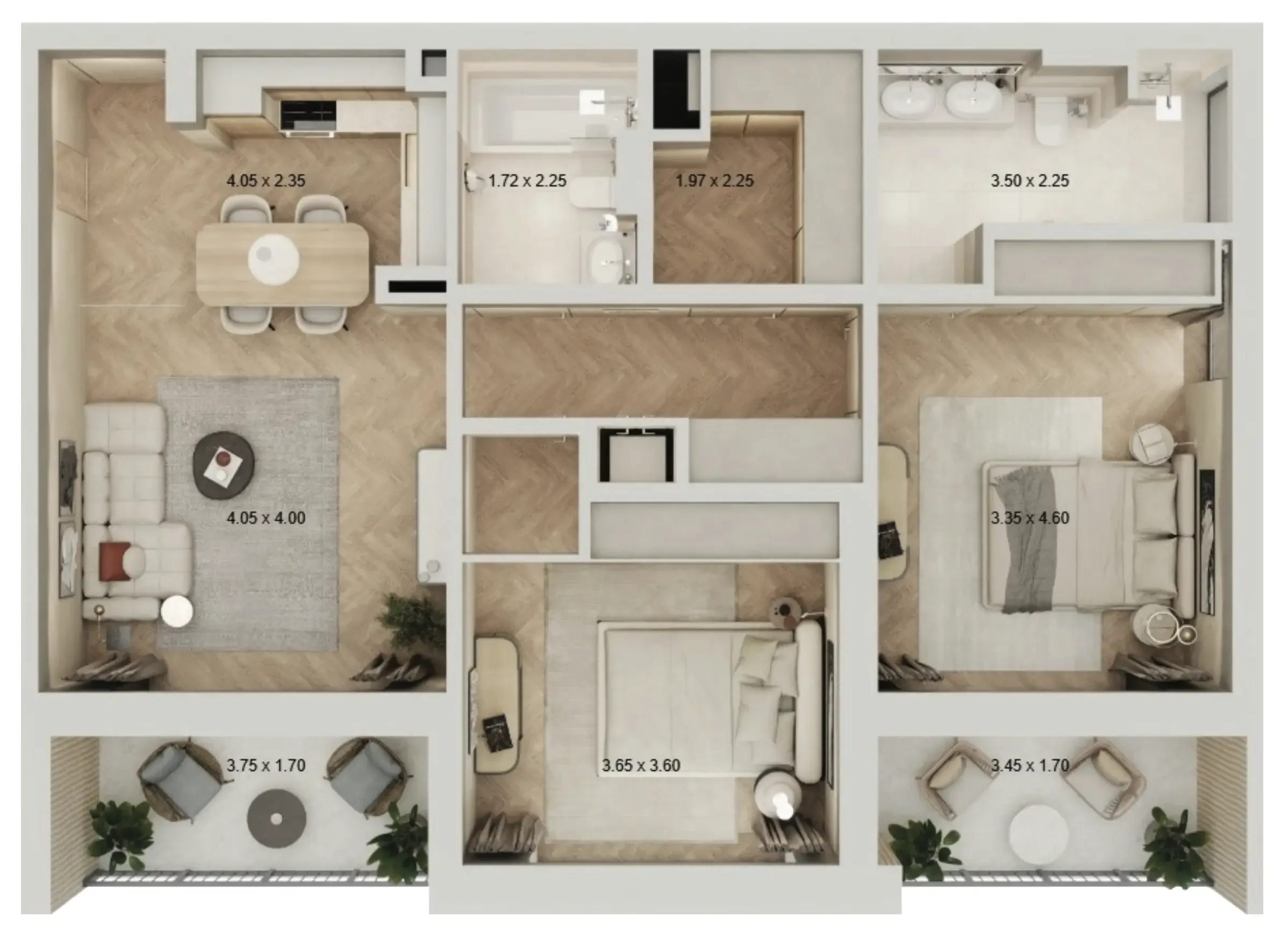 2 bedroom Apartments floor plan at Arisha Terraces