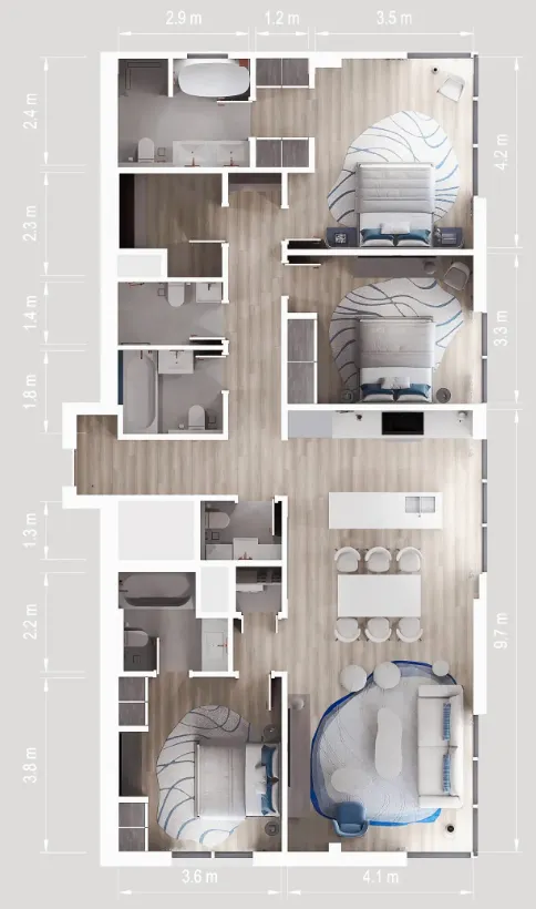 3.5 bedroom Apartments floor plan at Nikki Beach Residences