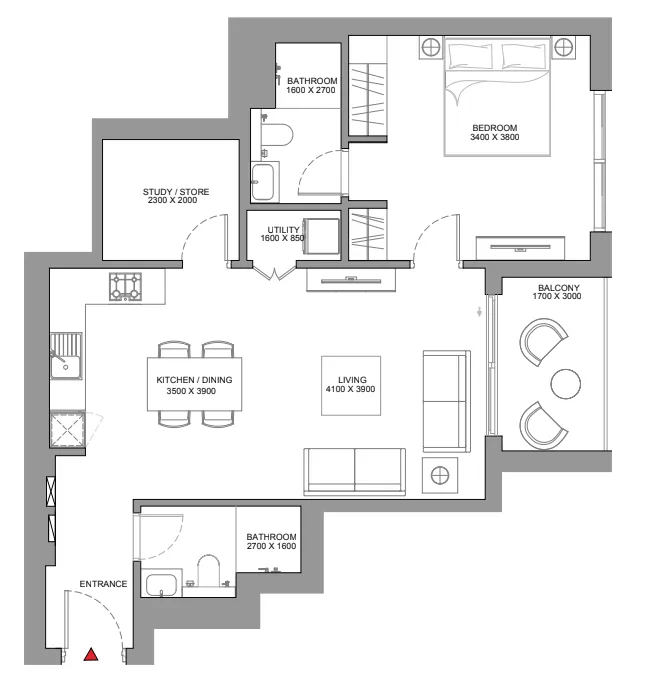 1 bedroom Apartments floor plan at Skyscape