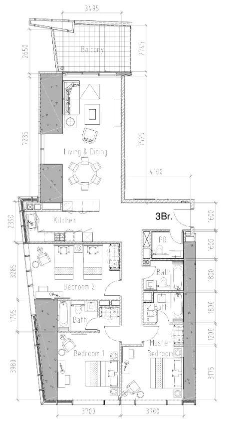 3 bedroom Apartments floor plan at Aykon City Tower