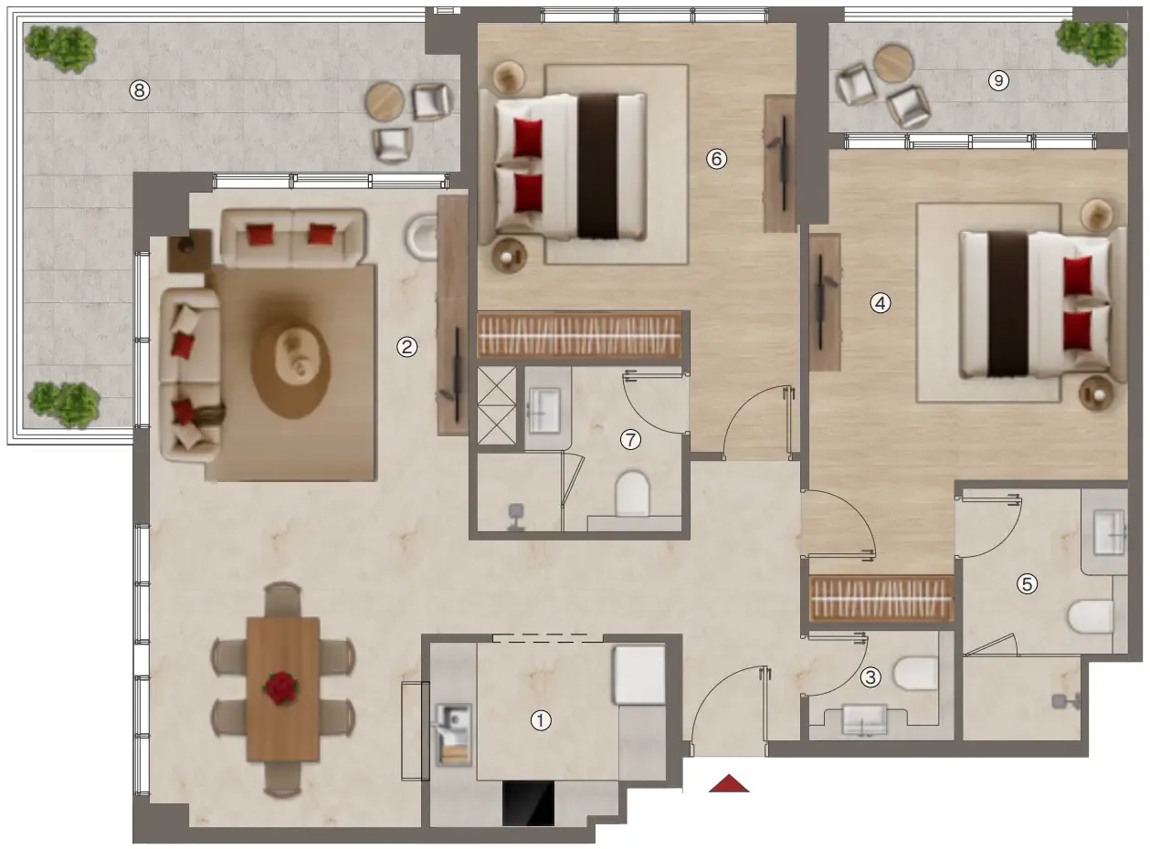 2 bedroom Apartments floor plan at Ramada Residences by Wyndham