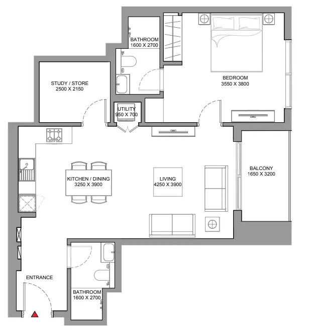 1 bedroom Apartments floor plan at Skyscape