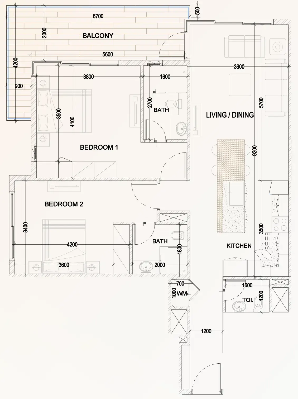2 bedroom Apartments floor plan at Bling Avenue 1
