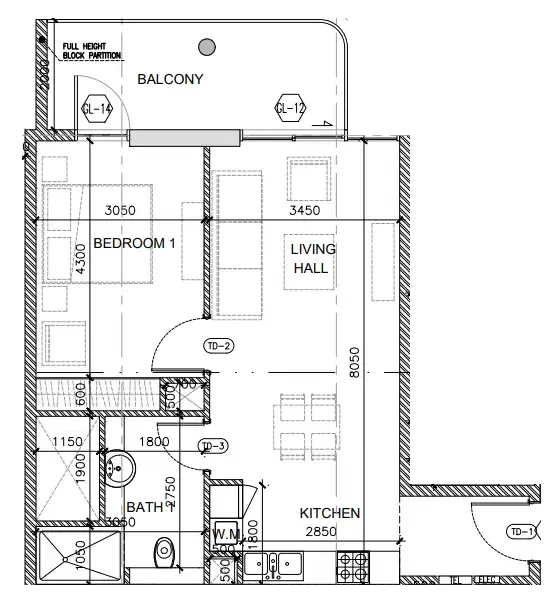 1 bedroom Apartments floor plan at Oak Yard