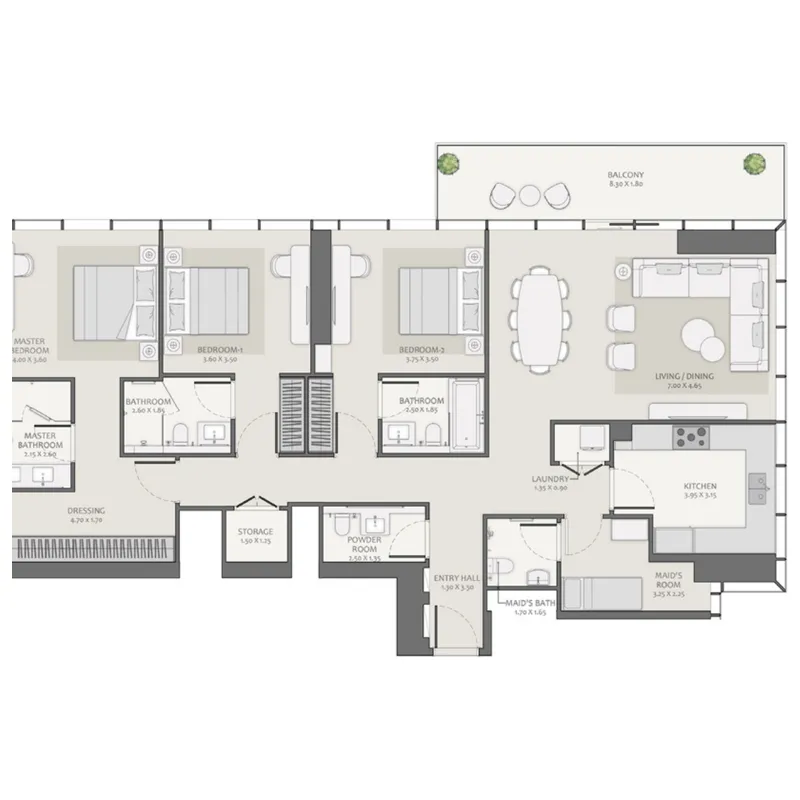 3.5 bedroom Apartments floor plan at Avenue Park Towers 2 at Wasl 1