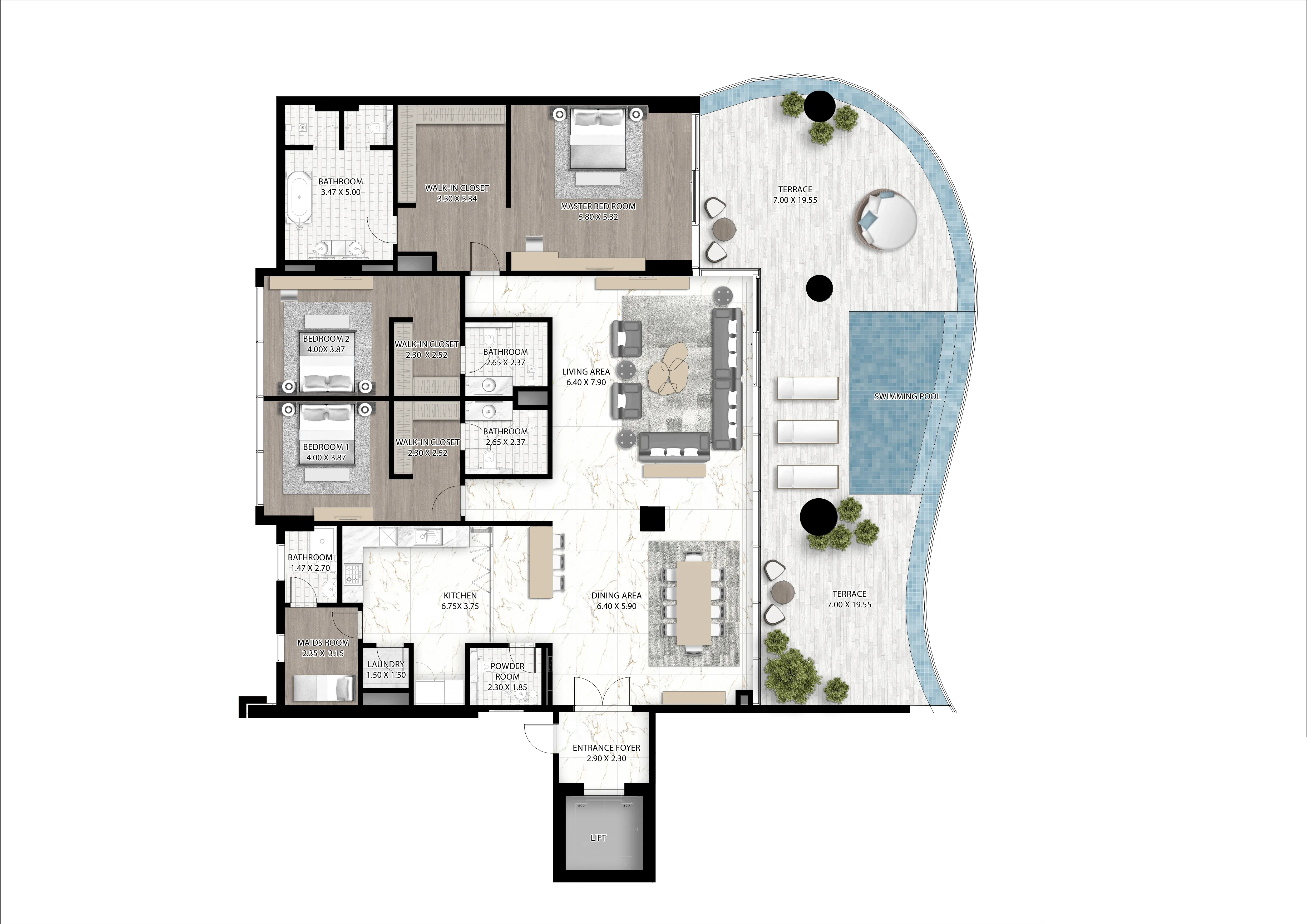 3 bedroom Apartments floor plan at Cavalli Couture