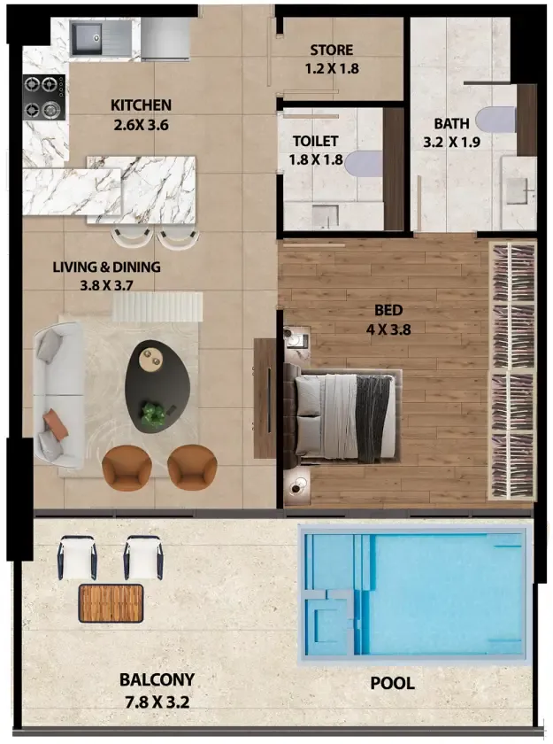 1 bedroom Apartments floor plan at Marquis One