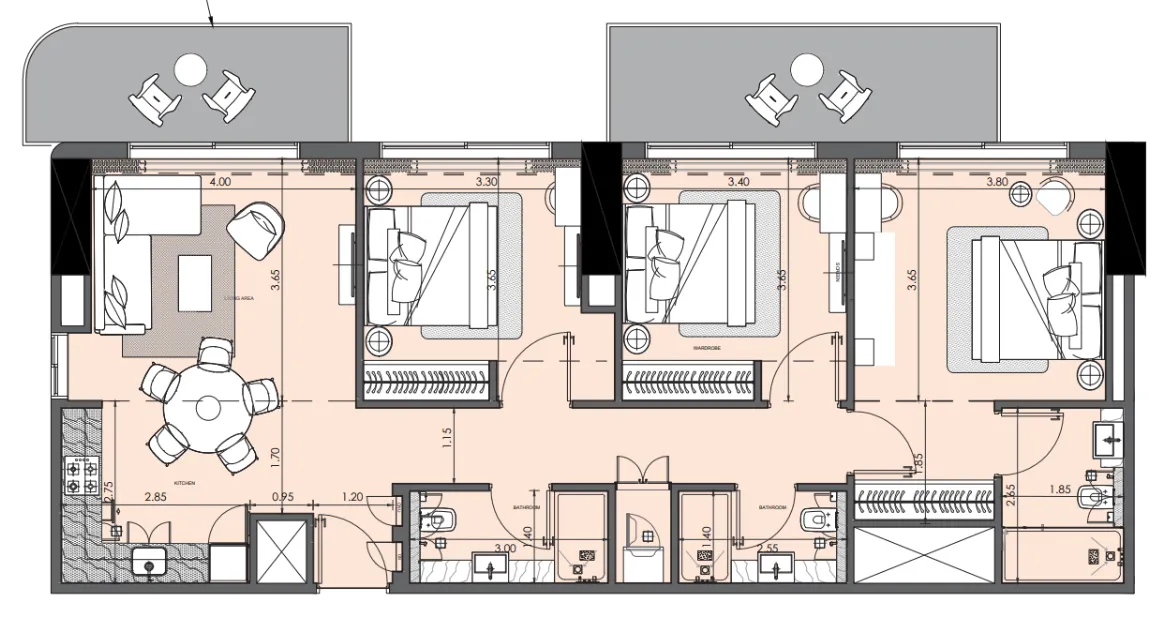 3 bedroom Apartments floor plan at Azizi Wasel