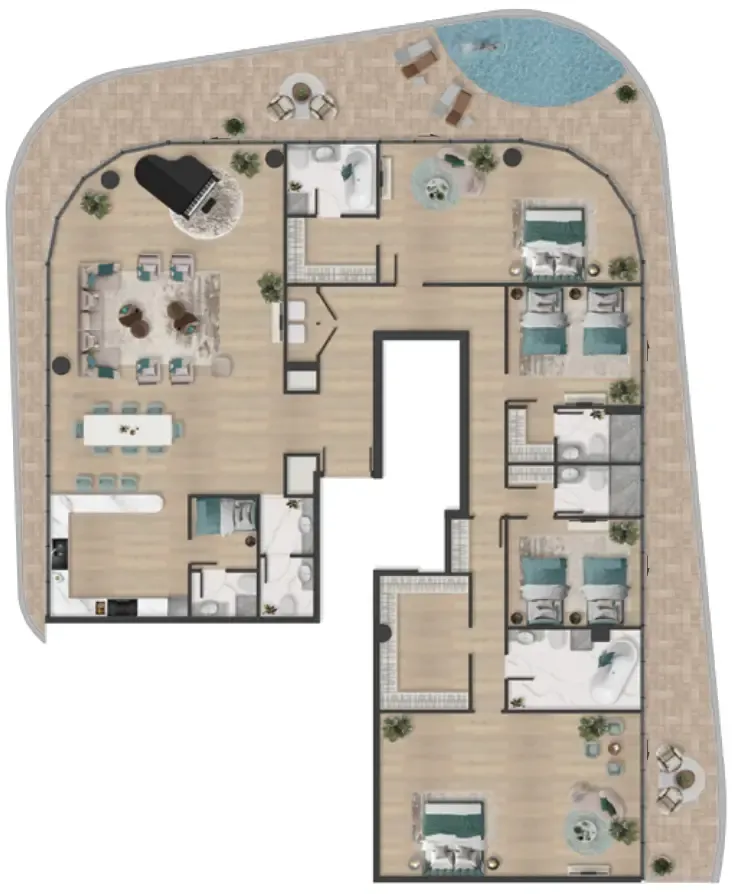 4 bedroom Penthouse floor plan at Pelagia