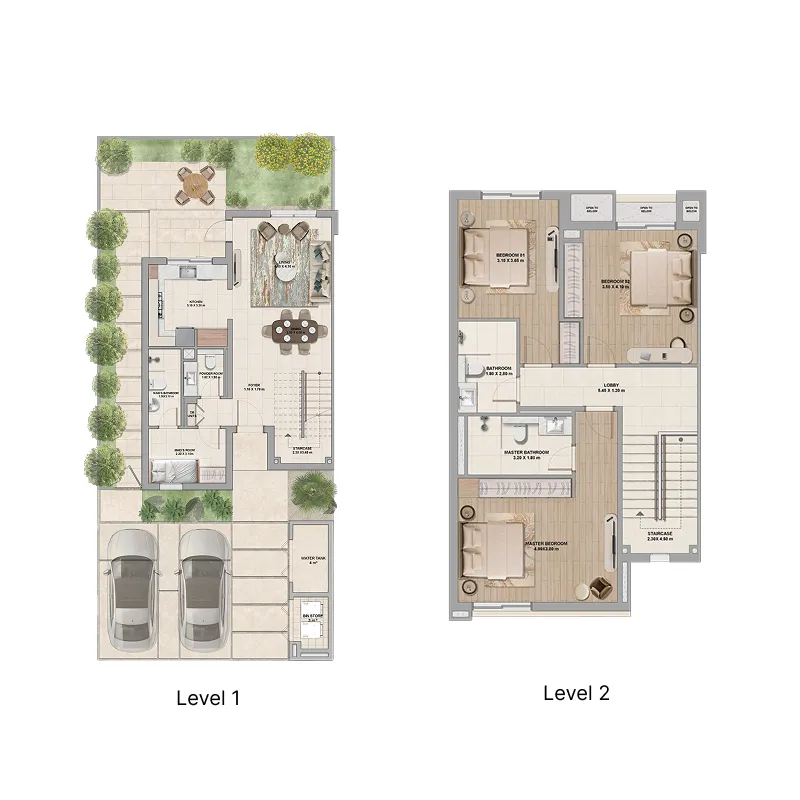 3 bedroom Townhouse floor plan at Al Ghadeer Gardens