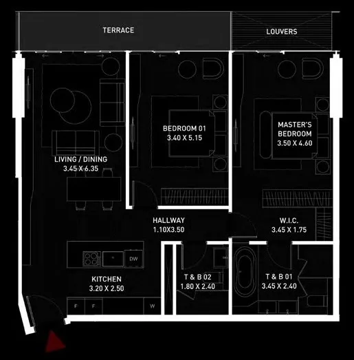 2 bedroom Apartments floor plan at Brabus Island