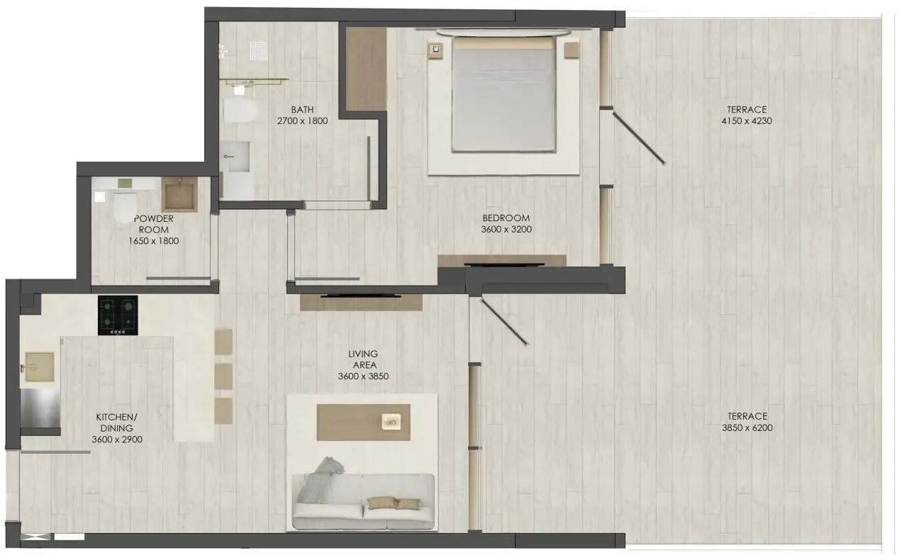 1 bedroom Apartments floor plan at JAD 288