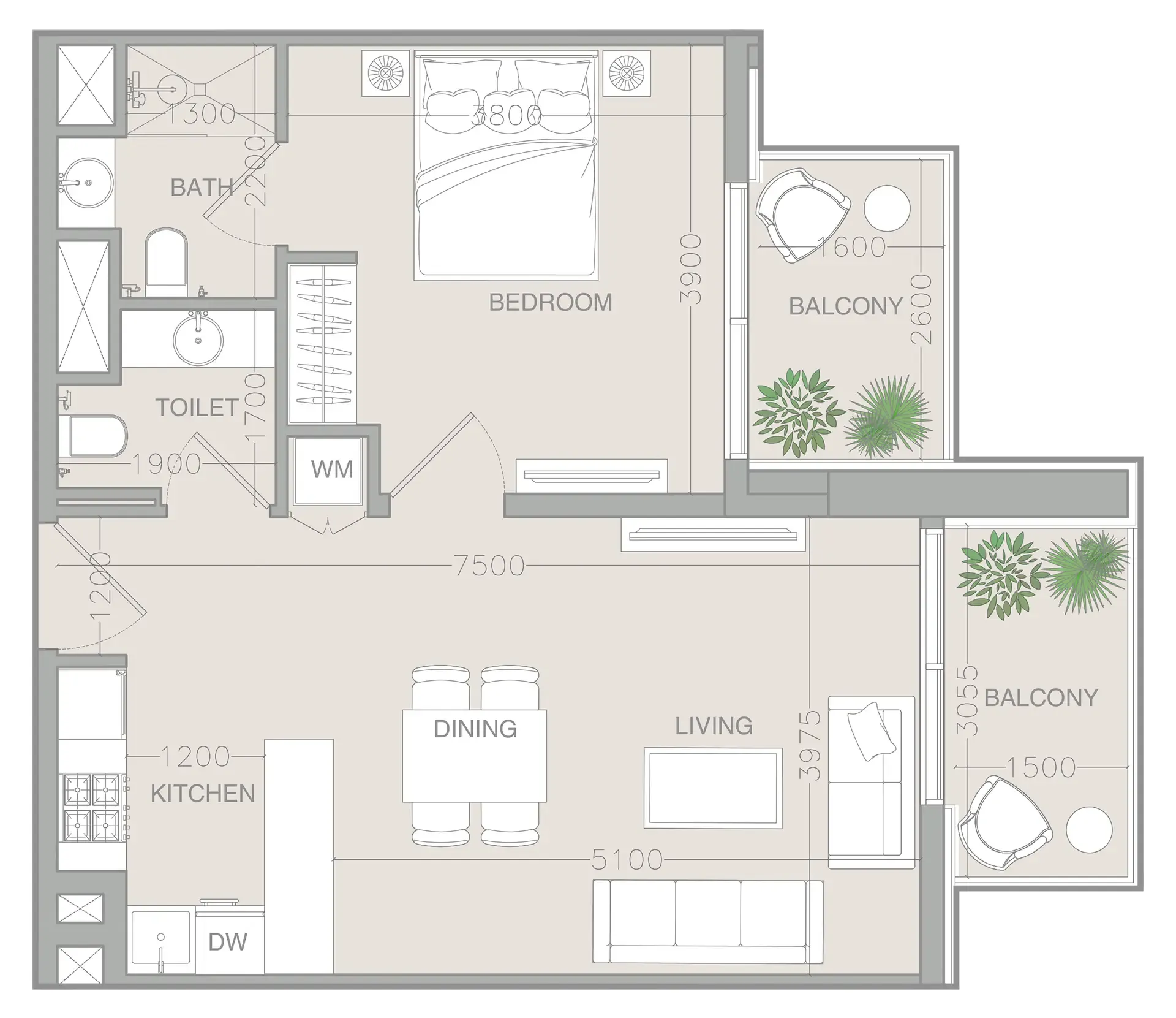1 bedroom Apartments floor plan at ELAR1S Rise