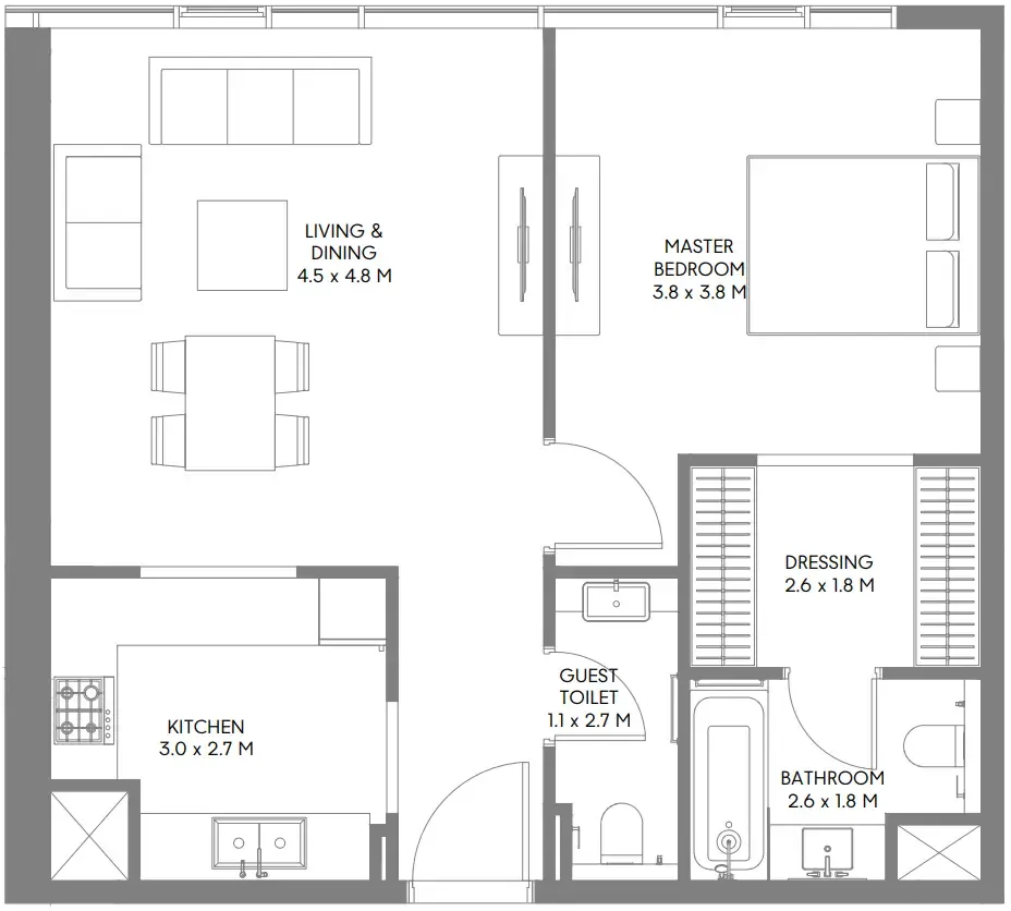 1 bedroom Apartments floor plan at The Gate 6