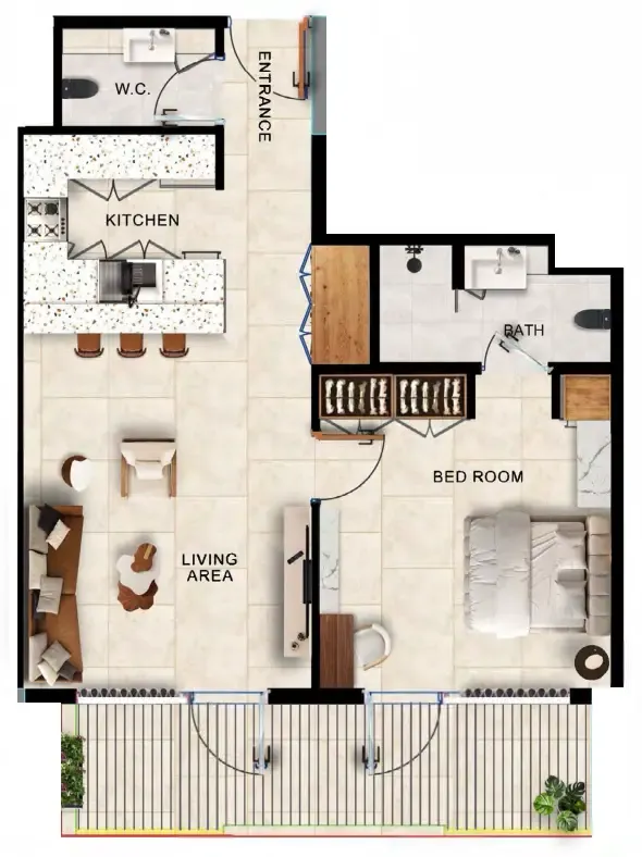 1 bedroom Apartments floor plan at Kingdom Gate