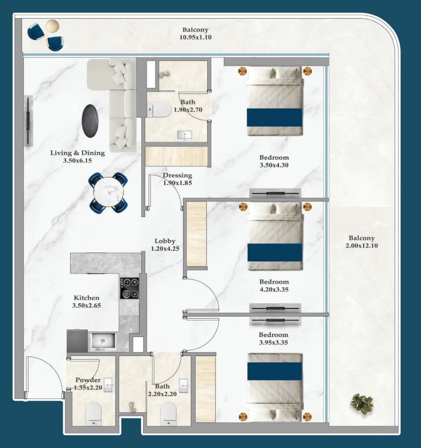 3 bedroom Apartments floor plan at Sparklz